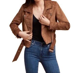 ARITZIA TALULA Morton Faux Suede Moto Jacket XS Caramel Cropped